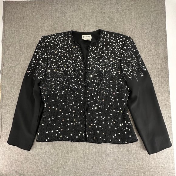 Vintage Stenay Sequin Jacket Black Buttons Beaded Long Sleeve Party Formal Sz 14 - Picture 1 of 16